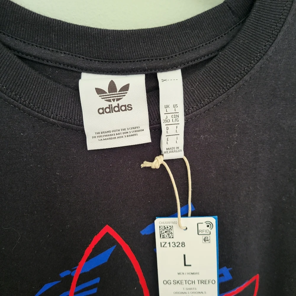 Adidas Men Large OG Sketch Trefo Crew‎ Neck Short Sleeve T-Shirt Black Casual